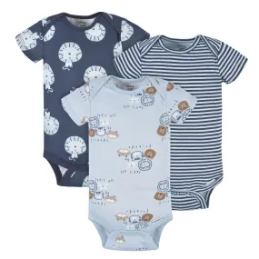 3-Pack Baby Boys Comfy Stretch Lion Short Sleeve Onesies Bodysuits