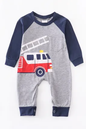 Baby Boy Grey Fire Engine Romper