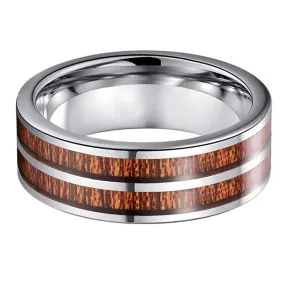 Double Wood Striped Tungsten Ring (8mm)