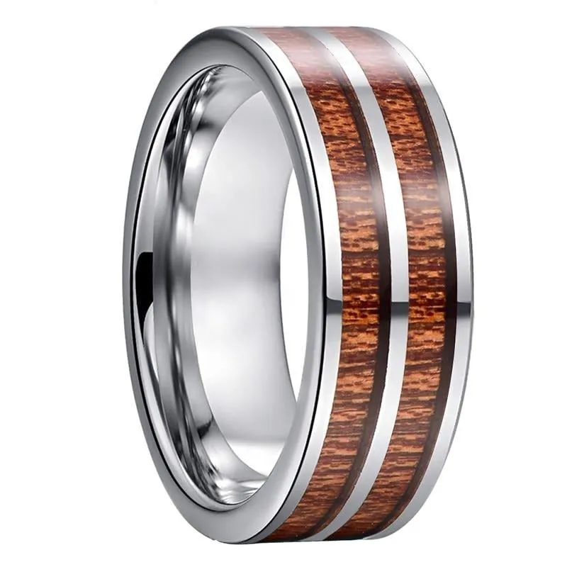 Double Wood Striped Tungsten Ring (8mm)