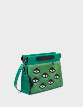 Vali Crossbody Small Deep Green Leather Bag - Eyes Applique Adjustable Handle